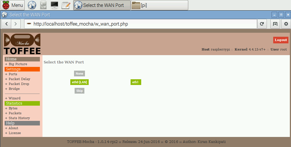06 TOFFEE-Mocha WAN Emulator Raspberry Pi Wizard WAN port