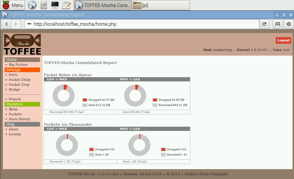 14 TOFFEE-Mocha WAN Emulator Raspberry Pi Home Page Report