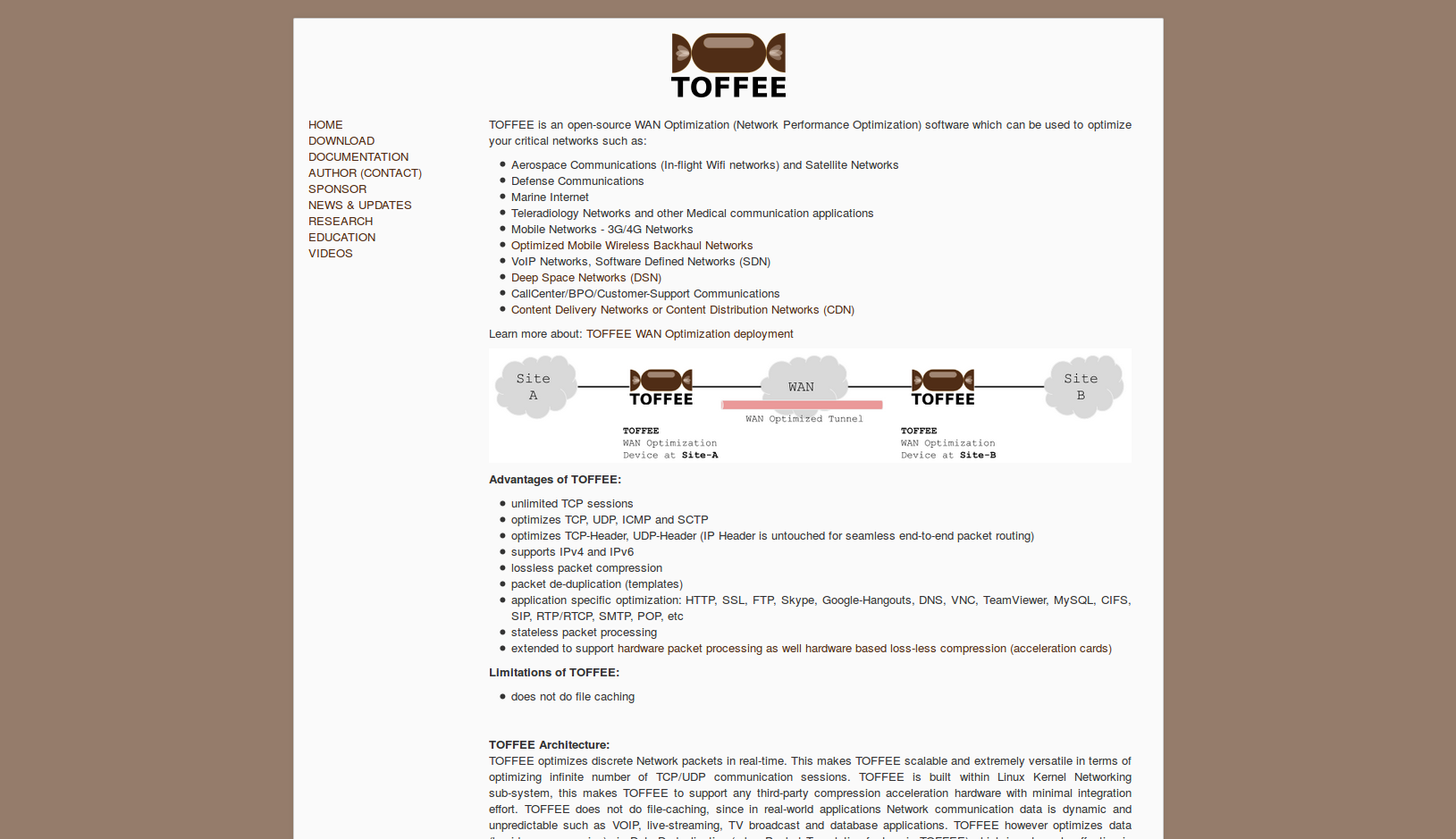 Screenshot of old The TOFFEE Project website built with Joomla